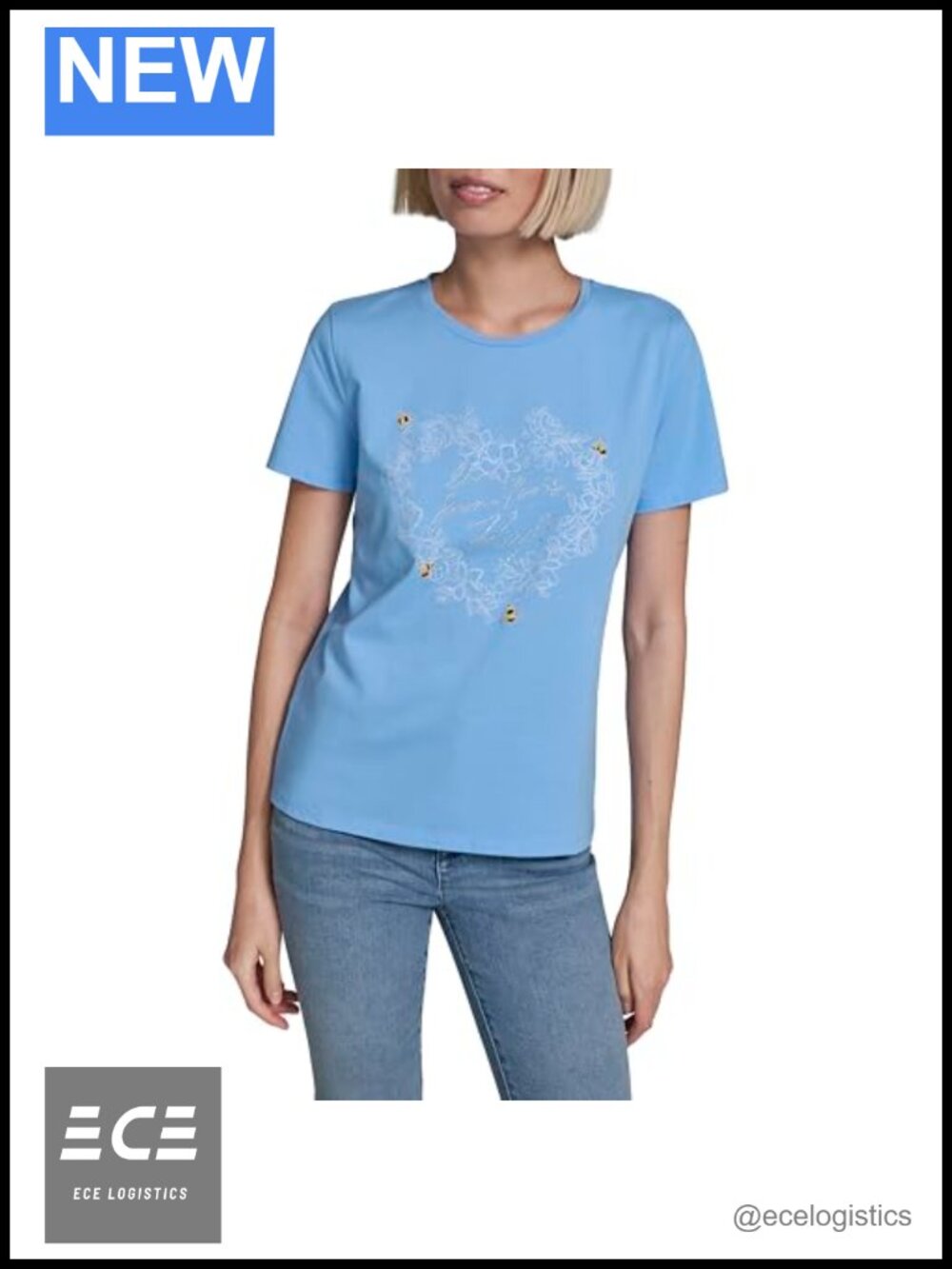 Karl Lagerfeld Short Sleeve Crew Neck Floral Heart Logo T-Shirt Regular Fit